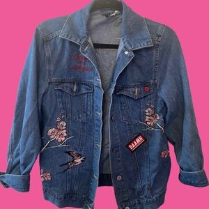 Vintage 90’s Embroidered Flowers/Birds Girly Jean Jacket/Patches One of a Kind